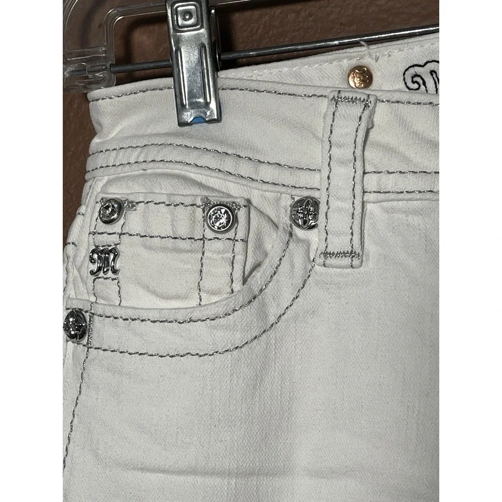 Miss Me Girls White Denim Capri Pants Rhinestone Embroidered Size 14